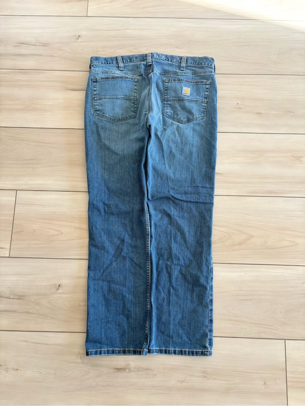Carhartt faded baggy Men's Blue Straight Jeans with Back Pocket Patch Size 36x30